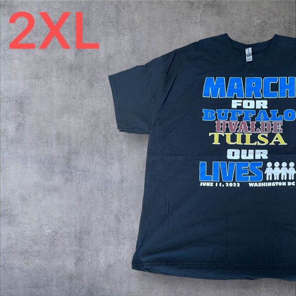 【US古着】ブラック 2XL Tシャツ 半袖 レギュラー プリント メンズ レディース 大きいサイズ オーバーサイズGILDAN
