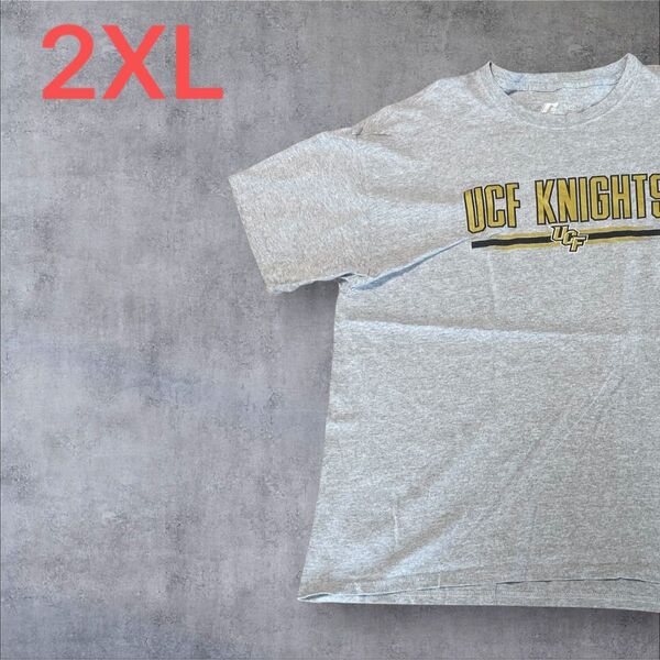 【US古着】グレー 2XL Tシャツ 半袖 レギュラー プリント メンズ レディース 大きいサイズ オーバーサイズ