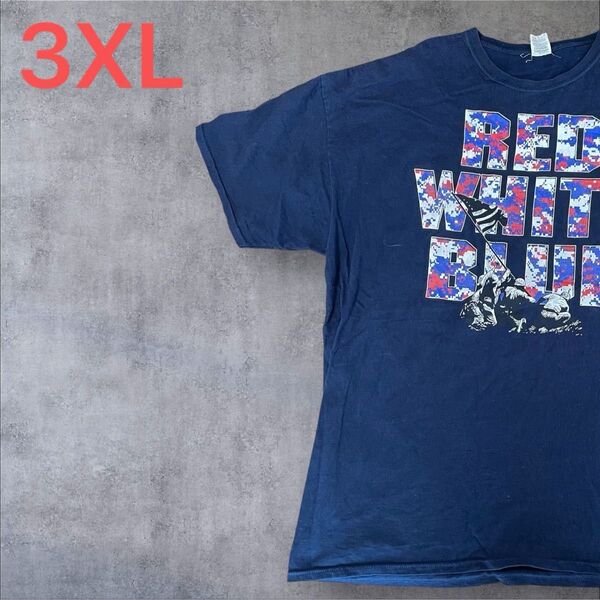 【US古着】ネイビー 3XL Tシャツ 半袖 レギュラー プリント メンズ レディース 大きいサイズ オーバーサイズ