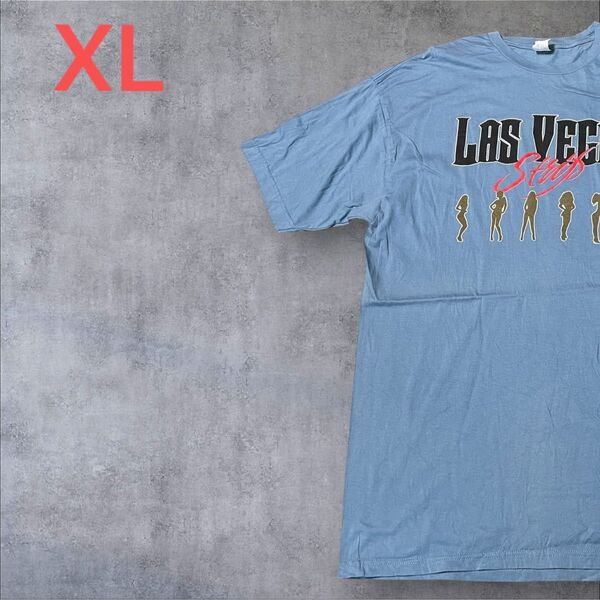 【US古着】ライトブルー XL Tシャツ 半袖 レギュラー プリント メンズ レディース 大きいサイズ オーバーサイズ