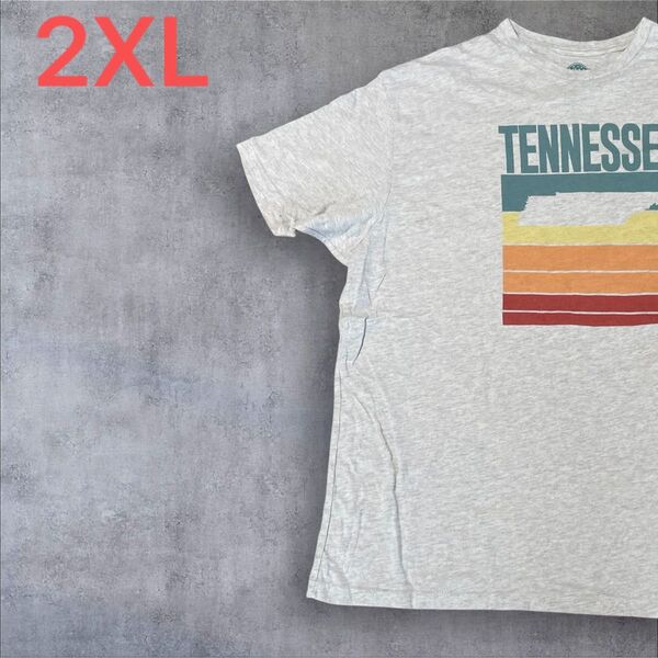 【US古着】グレー 2XL Tシャツ 半袖 レギュラー プリント メンズ レディース 大きいサイズ オーバーサイズ