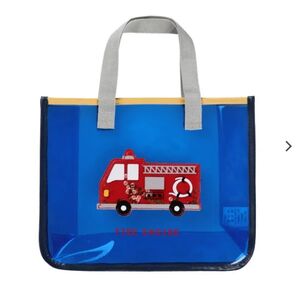 新品未使用☆プールバッグ スパンコール入り 消防車 車 ブルー 青 はたらくくるま 働く車 男の子 トミカ ビーズ