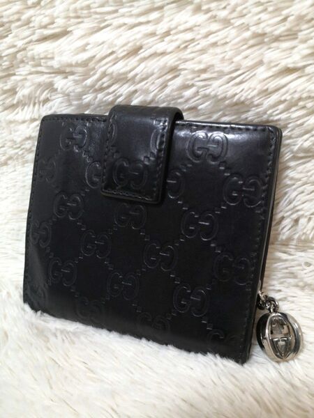 GUCCI グッチ GG シマ レザー 二つ折り財布 コンパクト 希少チャーム 財布