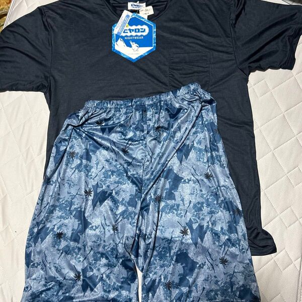 ヒヤロンナイトウェア 半袖Tシャツ ハーフパンツ 上下セット L ブルー系 新品 未使用メンズ