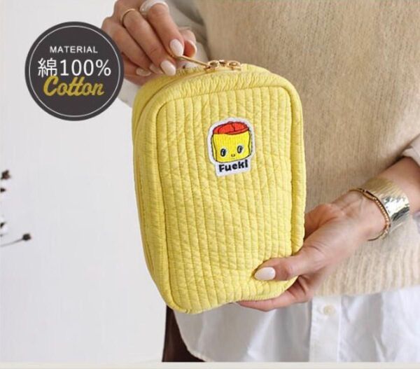 新品/未使用】 Fueki フエキ イエロー ポーチ 縦長ヌビメイクポーチ