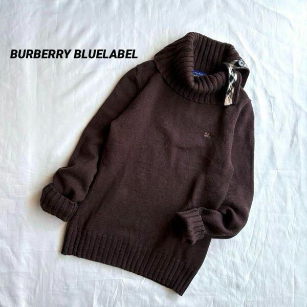 BURBERRY BLUELABEL バーバリーブルーレーベル★ウール100% リブ タートル ニット 長袖 イタリア製糸