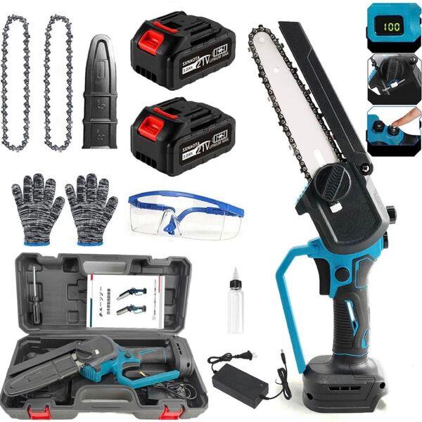チェーンソー 充電式 8インチ 21V ブラシレスモーター バッテリー2個付 マキタバッテリー互換
