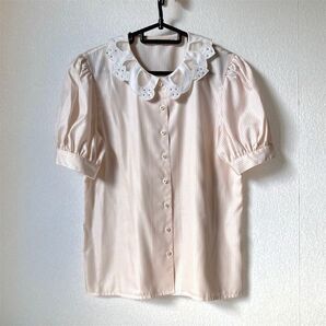 美品 ヴィンテージ 図形変形襟パフスリーブブラウス ラインストーン