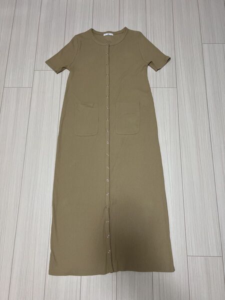 スライ 半袖 リブ ワンピース ボタン ロング カーディガン SLY スリット ベージュ