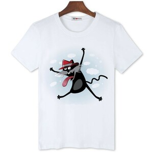 ◎M 黒猫　ねこ　アート　半袖Tシャツ　Ｓ　Ｍ　Ｌ　ＬＬ　3Ｌ　4Ｌ　5L　ホワイト　白　黄　灰　青 イラスト☆新品未使用品☆送料無料☆★