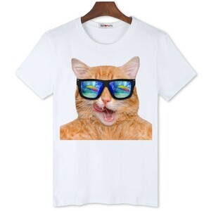 ◎M サングラス　ねこ　半袖Tシャツ　Ｓ　Ｍ　Ｌ　ＬＬ　3Ｌ　4Ｌ　ホワイト　白　黄 灰 青 イラスト　面白 ☆新品未使用品☆送料無料☆★