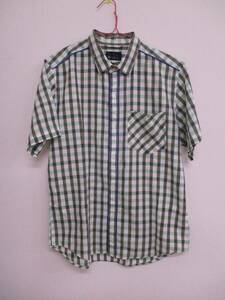 *1250[ free shipping ]THE SHOP TK MIXPICE men's tops short sleeves shirt size 2 M corresponding green cotton 100% shoulder yoke blue piping check 