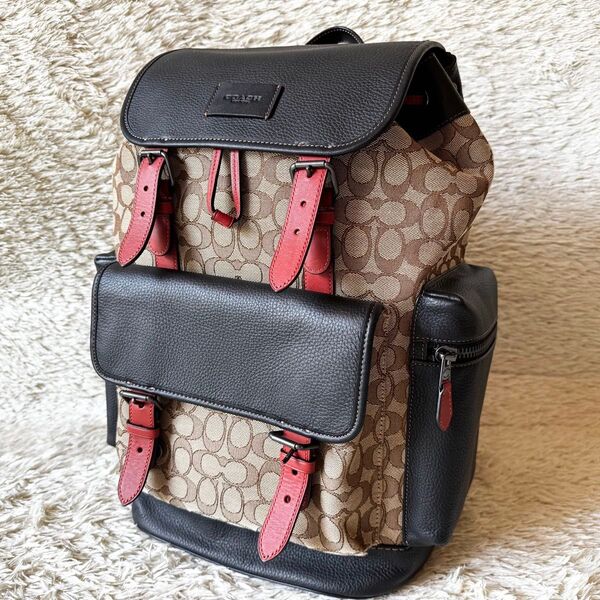 極美品 COACH コーチ リュック スプリント バックパック シグネチャー ジャガード A4 ビジネス 通勤 キャンバス レザー