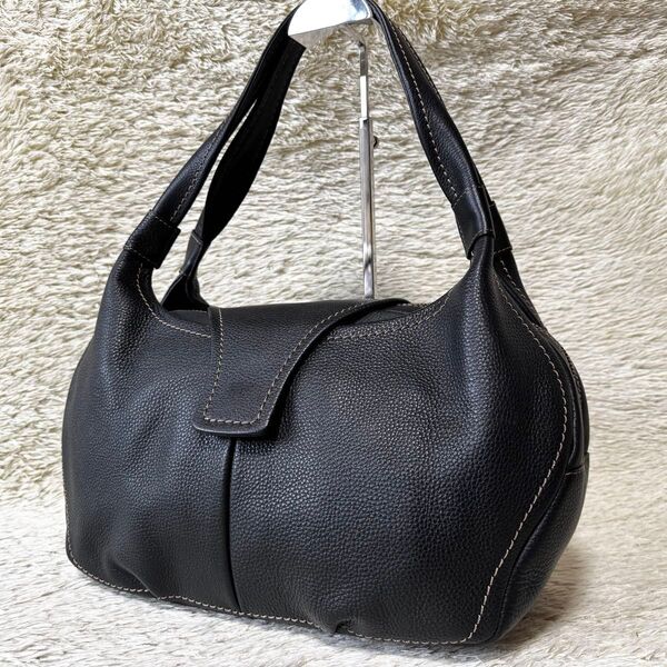 土屋鞄 ツチヤカバン トートバッグ ハーフムーン ステッチ 肩掛け レザー シボ革 ブラック 多収納 ベルト 大容量 ショルダー