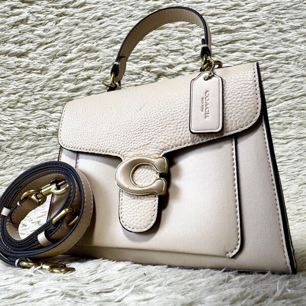 COACH コーチ タビー トップ ハンドル ショルダーバッグ 2way ハンドバッグ Cロゴ レザー 本革 ベージュ フラップ