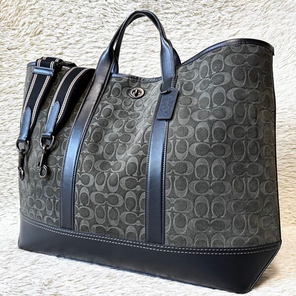 美品 COACH コーチ タビー ターンロック トートバッグ 2way シグネチャー 型押し ショルダーバッグ ビジネス A4 革