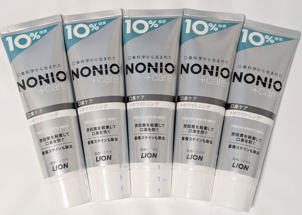 ノニオ +Care ホワイトニング 143g×5個 高濃度フッ素配合|10%増量 歯みがき粉 LION