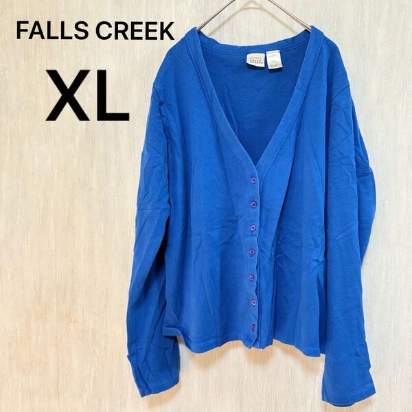 FALLS CREEK【XL】カーディガン 長袖 青 無地 シンプル カジュアル カーディガン 長袖 Vネック トップス