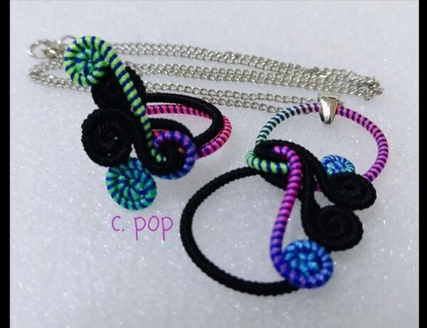 アジアン雑貨 ハンドメイド ぐるぐる アクセサリー リング & ネックレス 2点セット