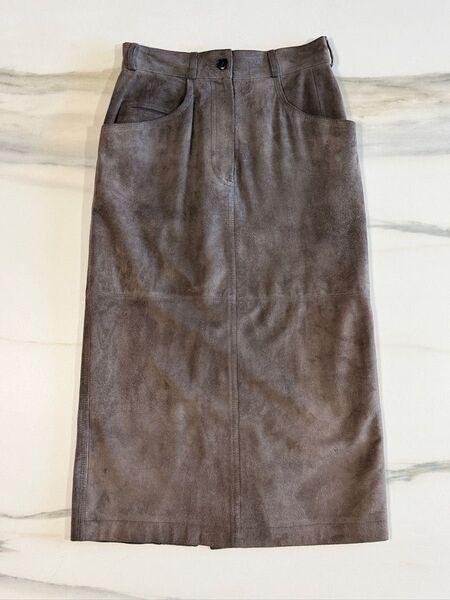 【CORDIER】ヌバックレザースカート グレー サイズ40 本革 羊革