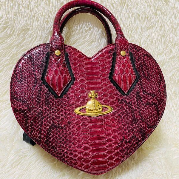 正規品 ヴィヴィアンウエストウッド ハート ハンドバッグ ワインレッド クロコ Vivienne Westwood