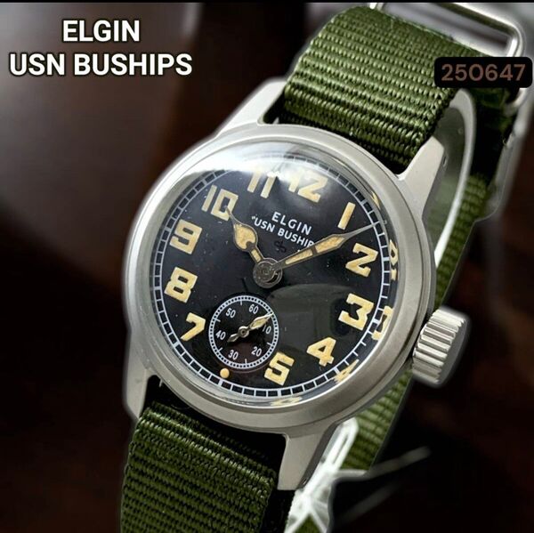 USA製 エルジン/ELGIN 動作良好 USN スモセコ ミリタリーブシップウォッチ ビンテージ メンズ腕時計 手巻き USN