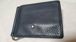  regular Montblanc MONTBLANC leather money clip navy blue purse paper wallet card-case have card-case leather × white Star Icon Logo 