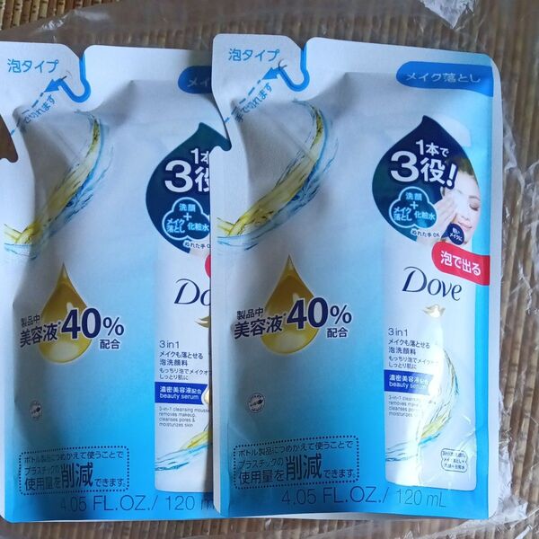 ダヴ(Dove)3in1 メイクも落とせる洗顔フォーム 泡タイプ 洗顔 クレンジング つめかえ用 120ml ユニリーバ 2袋