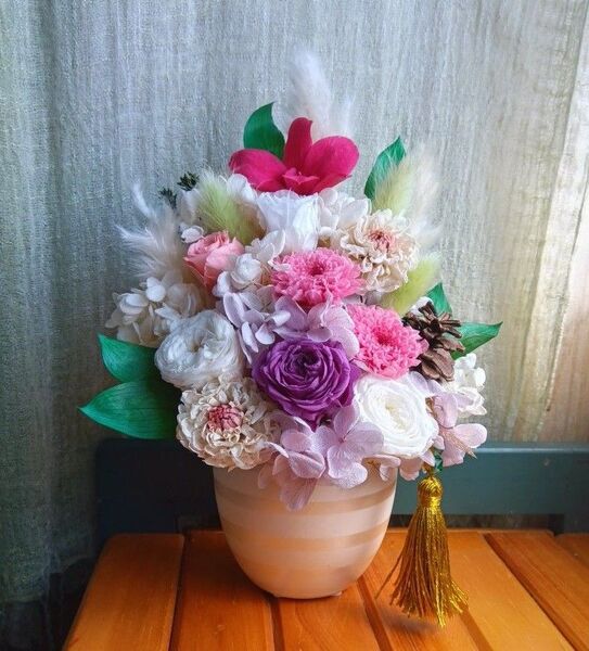 プリザーブドフラワーアレンジメント 仏花 お供え ギフト ピンク ホワイトNo.5
