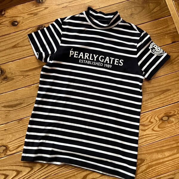 PEARLY GATES パーリーゲイツ ボーダー 半袖ハイネックシャツ ゴルフウェア レディース サイズ2 ネイビー