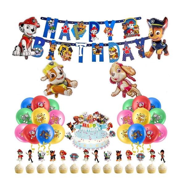 パウパトロール 誕生日 飾り付け セット バルーン ガーランド ケーキトッパー キャラクター 男の子 女の子 パーティー