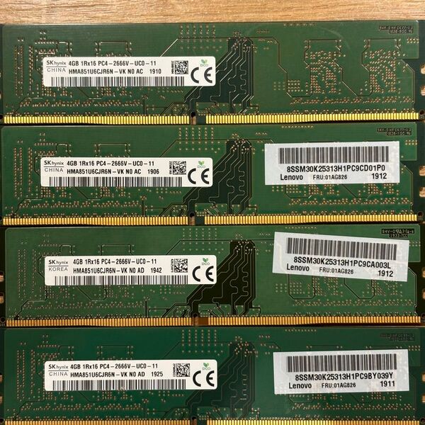 SKhynix DDR4 2666V PC4 21300 4GB × 4枚 合計16GB メモリー