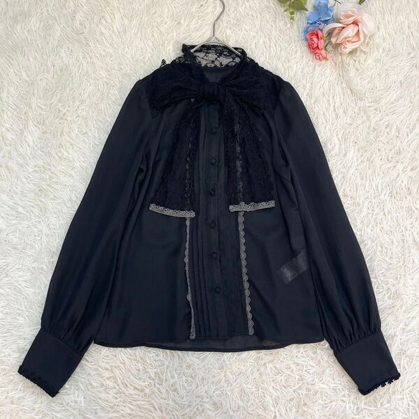 axes femme kawaii ボウタイ レース フリルブラウス シャツ 黒