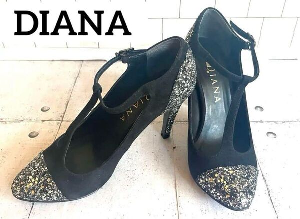 【美品】DIANA ダイアナ パンプス 22.5cm ラメ スエード ヒール