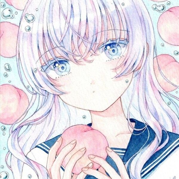 ★オマケ付き【桃】手描きイラスト 原画 ポストカードサイズ
