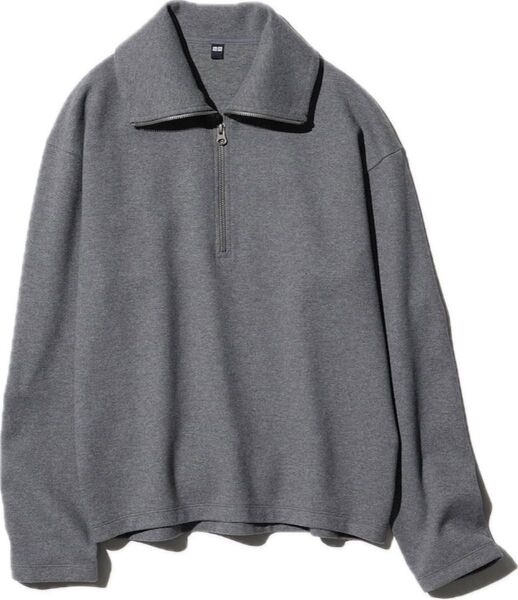ユニクロ UNIQLO 長袖 ブラッシュドジャージーハーフジッププルオーバー Mサイズ グレー