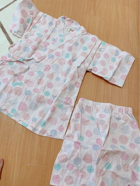 女の子 甚平 130サイズ 上下セット ピンク 水色 紫 丸 綿100%