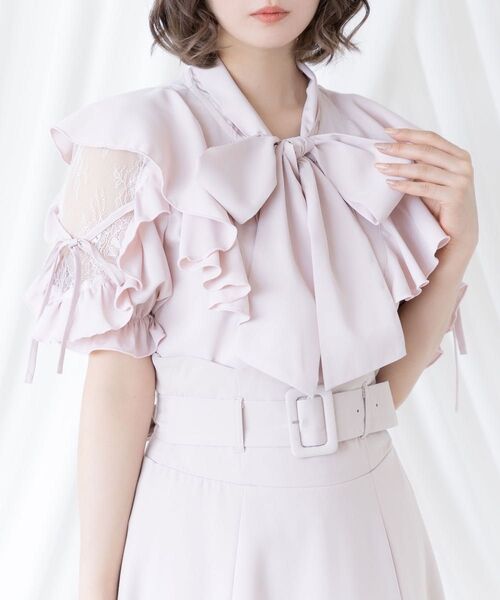 夢展望 ショルダーレースモテフリルボウタイブラウス