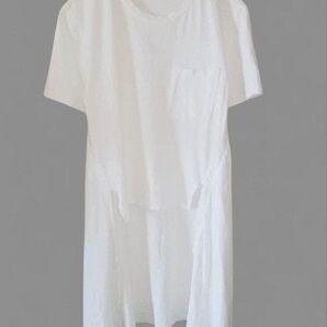 美品 レディース トップス半袖Tシャツ ホワイト 後長め 個性的 コットン100%