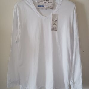 新品 未使用 タグ付き○メンズ 長袖 Vネック 白 カットソー インナー ロンt サラサラ M