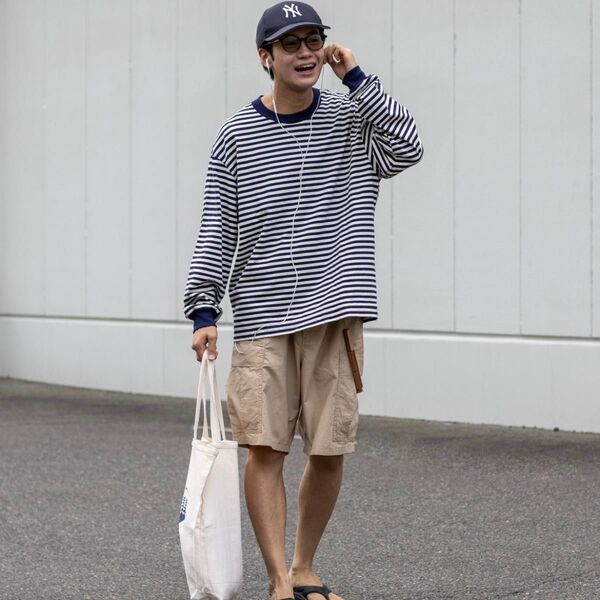 UNIQLO ユニクロ ウォッシュコットンボーダークルーネックTシャツ L