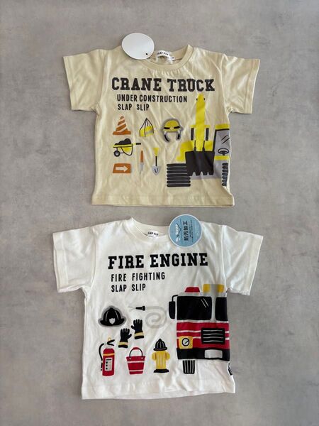 SLAP SLIP tシャツ2枚セット 働く車 消防車 クレーン車 80