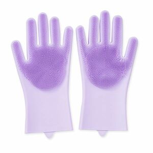 1ペアマジックシリコーン食器洗浄スクラバークリーニング手袋ゴム手袋耐熱家庭用キッチンシリコーン手袋 Purple