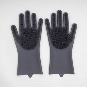 1ペアマジックシリコーン食器洗浄スクラバークリーニング手袋ゴム手袋耐熱家庭用キッチンシリコーン手袋 Black