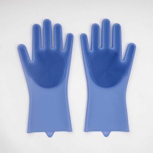 1ペアマジックシリコーン食器洗浄スクラバークリーニング手袋ゴム手袋耐熱家庭用キッチンシリコーン手袋 Blue