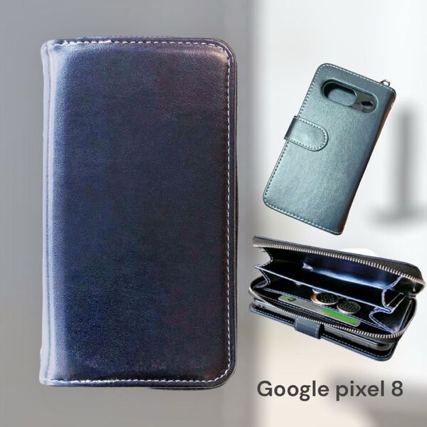 Google Pixel8 手帳型スマホケース カバー 財布付き ネイビー