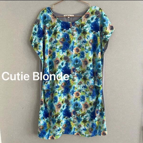 Cutie Blonde 半袖 チュニック カットソー 総柄 Tシャツ カジュアル トップス L 大きめ