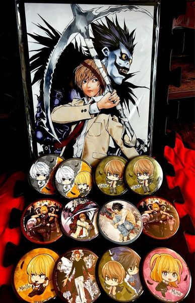 超特価!!最終値下げ早い者勝ち《DEATHNOTE》ラッキー缶バッジBOX 缶バッジ12個・ラッキーエンド賞アクリルパネルセット