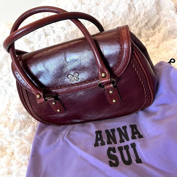 【訳あり】アナスイ ANNA SUI ハンドバッグ ボルドー アンティーク