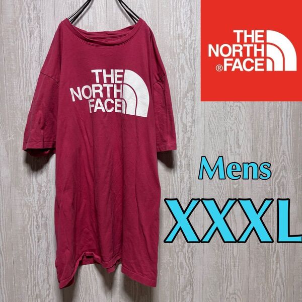 【美品】ノースフェイス Tシャツ 半袖 ピンク ビッグロゴ メンズXXXL相当 THE NORTH FACE